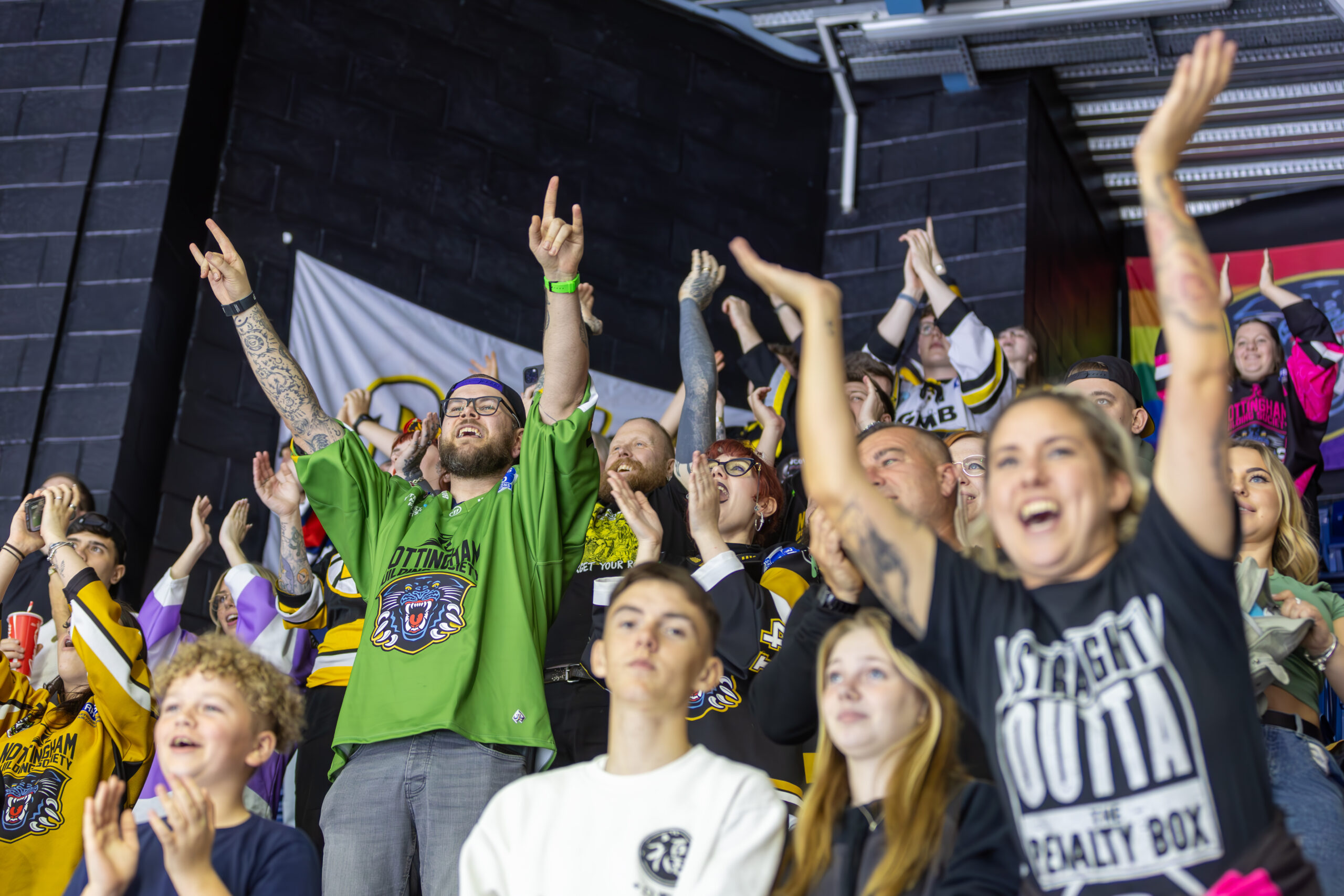 Group of fans at the Motorpoint arena nottingham home of the nottingham panthers ice hockey team